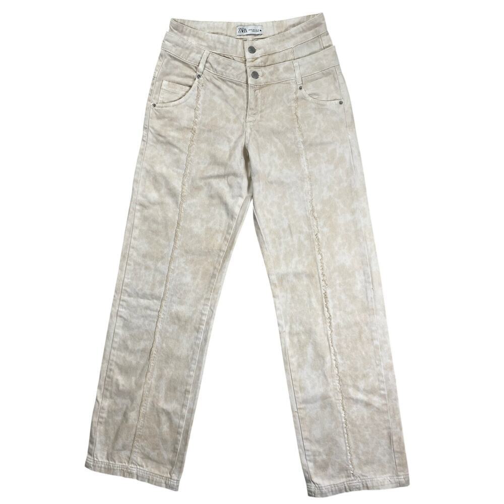 ZARA Women’s Beige High-Rise Straight Leg Jeans Size 6 (EUR 38) – Distressed